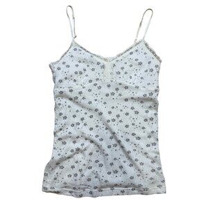 Y2K American Eagle Cream Pointelle Floral Lace Trim Cami Top Small